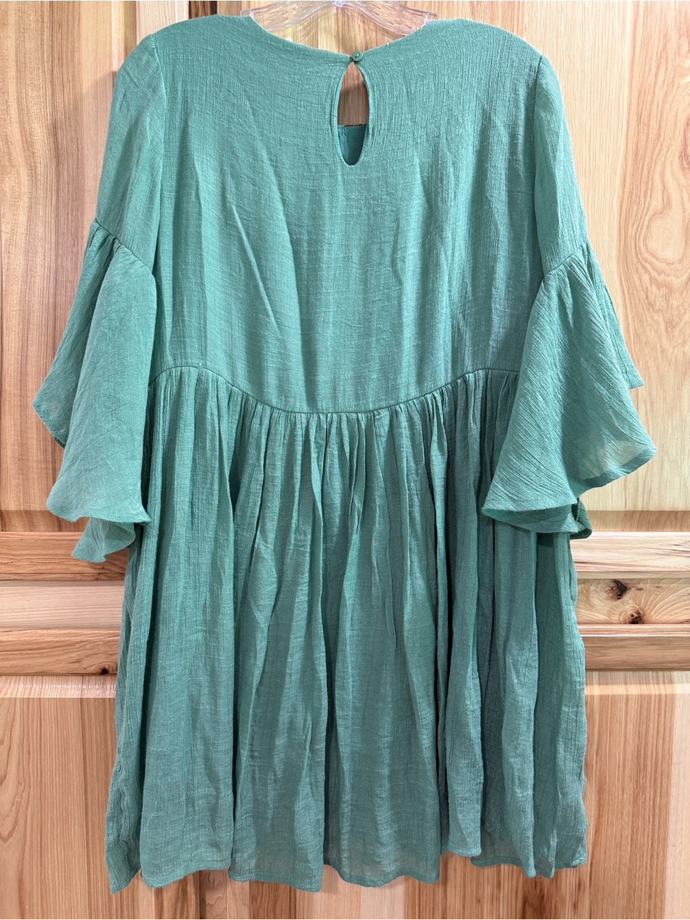 Umgee Size S Embroidered Green Babydoll Boho Hippie Flare Sleeve Tunic/Dress - Picture 5 of 8